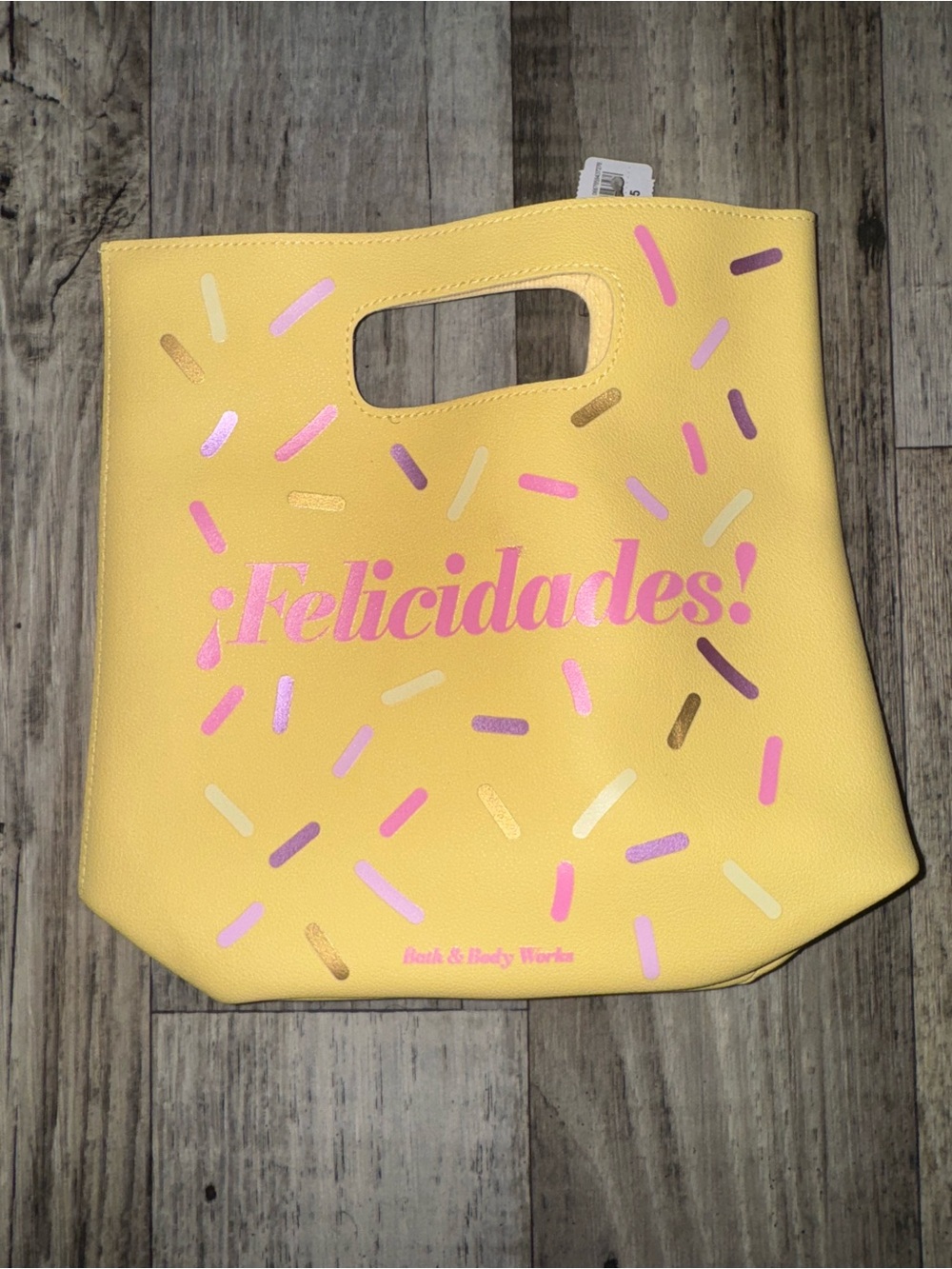 Bath & Body Works Yellow "Felicidades!" Tote with Pink Sprinkles